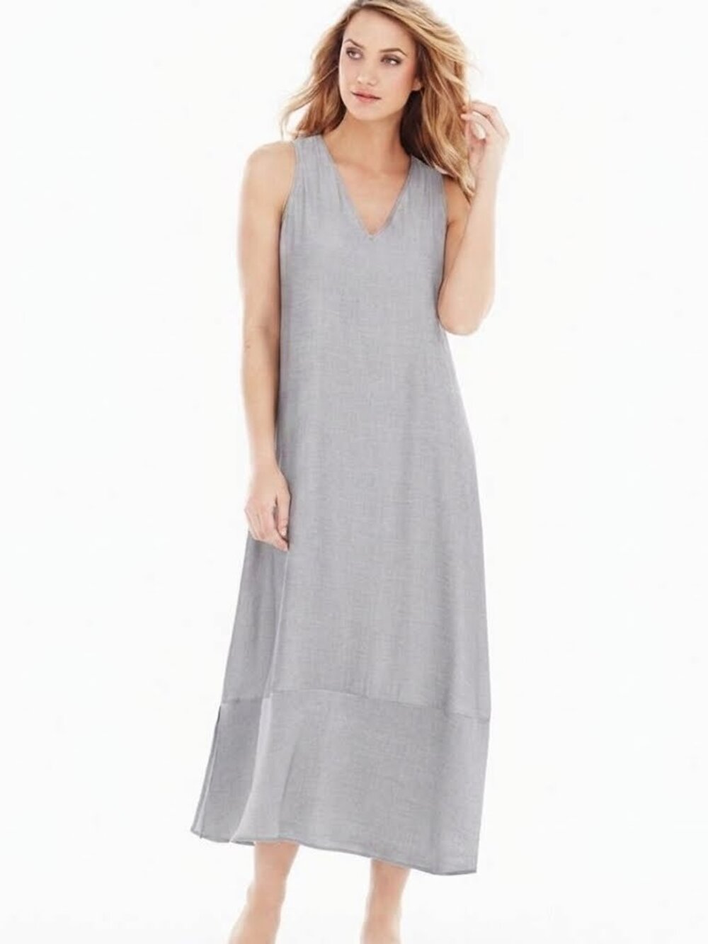 Natori | Sleeveless Light Gray Maxi Dress Lagenlook Minimalist Chic Travel L
